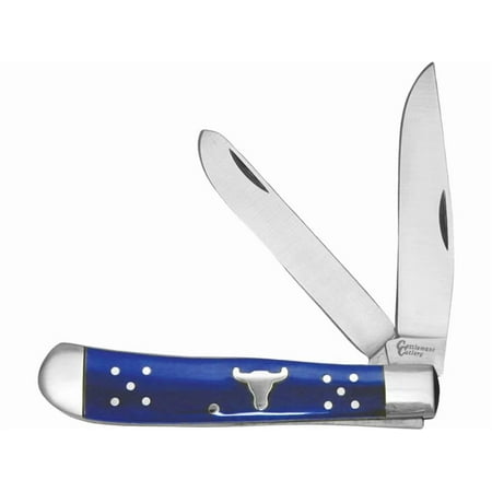 American Buffalo Knife & Tool Cattleman Trapper Pocket Knife 3.5 Clip Point 8Cr13MoV Satin Blade Delrin Handle Blue