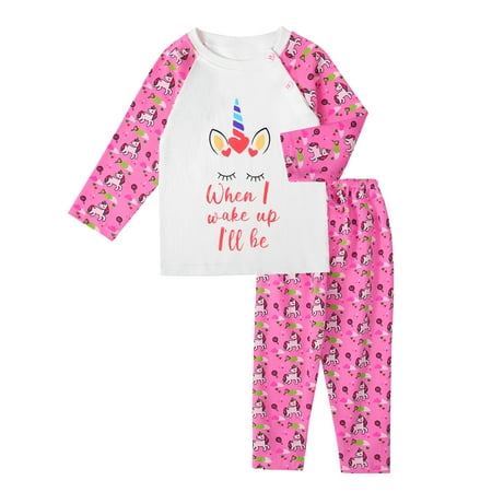

1-8T Kids Baby Girls Pajamas Set Long Sleeve PJs 100% Cotton Pyjamas 2 Piece - Unicorn