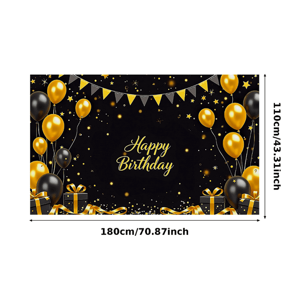Black Background Happy Birthday Banner with Gold Black Balloons Star Elements Party Supplies Backdrop Decorations for Birthday Party Photography Props Celebrations