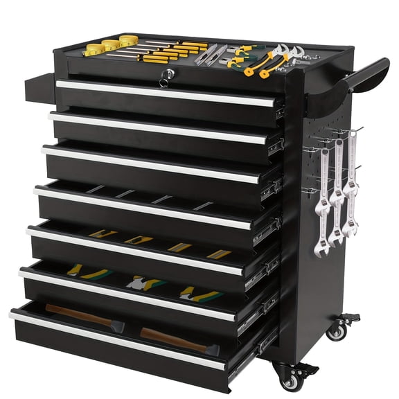 7-Drawer Rolling Tool Chest Toolbox, Rolling Tool Box with Wheels, Tool Chest with Keyed Locking System and Drawer Liners, Tool Box Organizer for Garage, Warehouse, Workshop