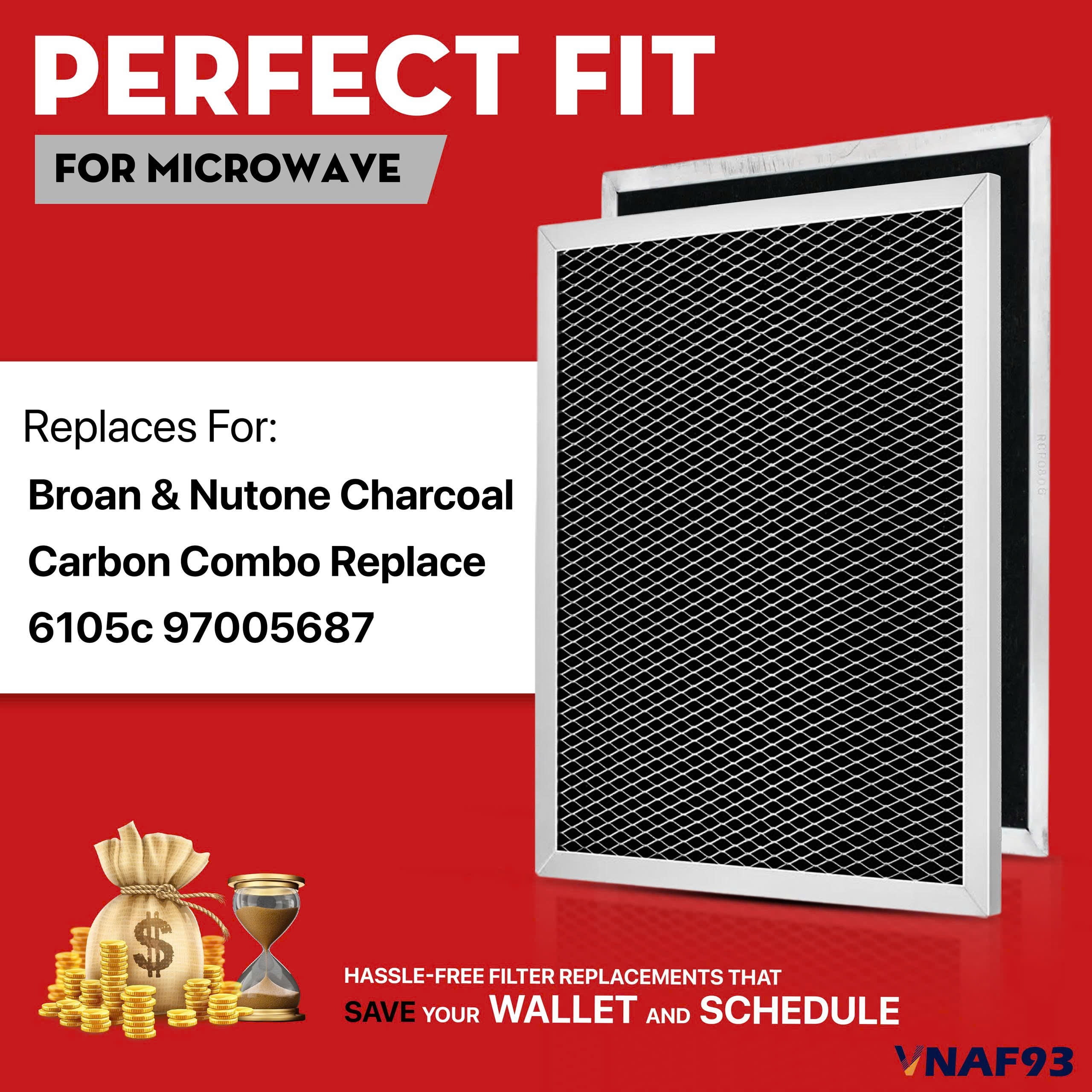 VNAF93 Upgraded 4 Pack 97007696 Range Hood Filter - 41f Stove Hood Vent Filter Replacement For Broan & Nutone Charcoal Carbon Combo Replace 6105c 97005687 - Size 8.75 x 10.5 x 0.35 Inche