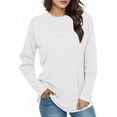 thumbnail image 3 of Aboser Womens Casual Long Sleeve Shirts Trendy Crew Neck Shirt Tops Loose Fit Plain Tshirts Comfortable Soft Classic Shirts Solid Color Pullover Top White M, 3 of 7
