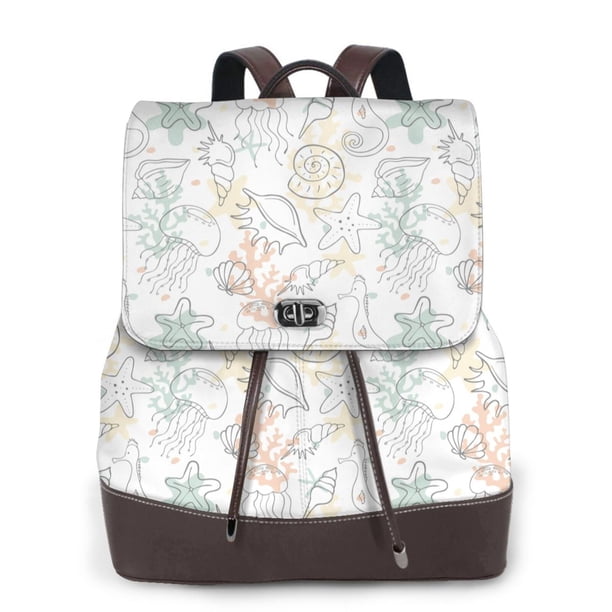 Disketp Sea Animals Mochila de Cuero para Mujer, Bolso de Espalda Antirrobo con Estilo para Viaje, Trabajo y Uso Diario
