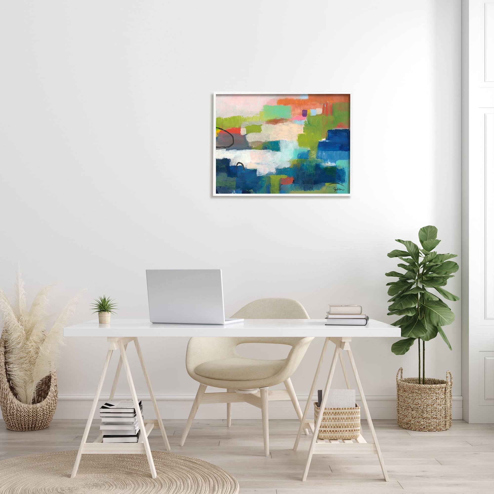 Stupell Industries Patchwork Painting Expressive Abstraction Bold Blue Green Orange, 30 x 24, Design by Jan Weiss