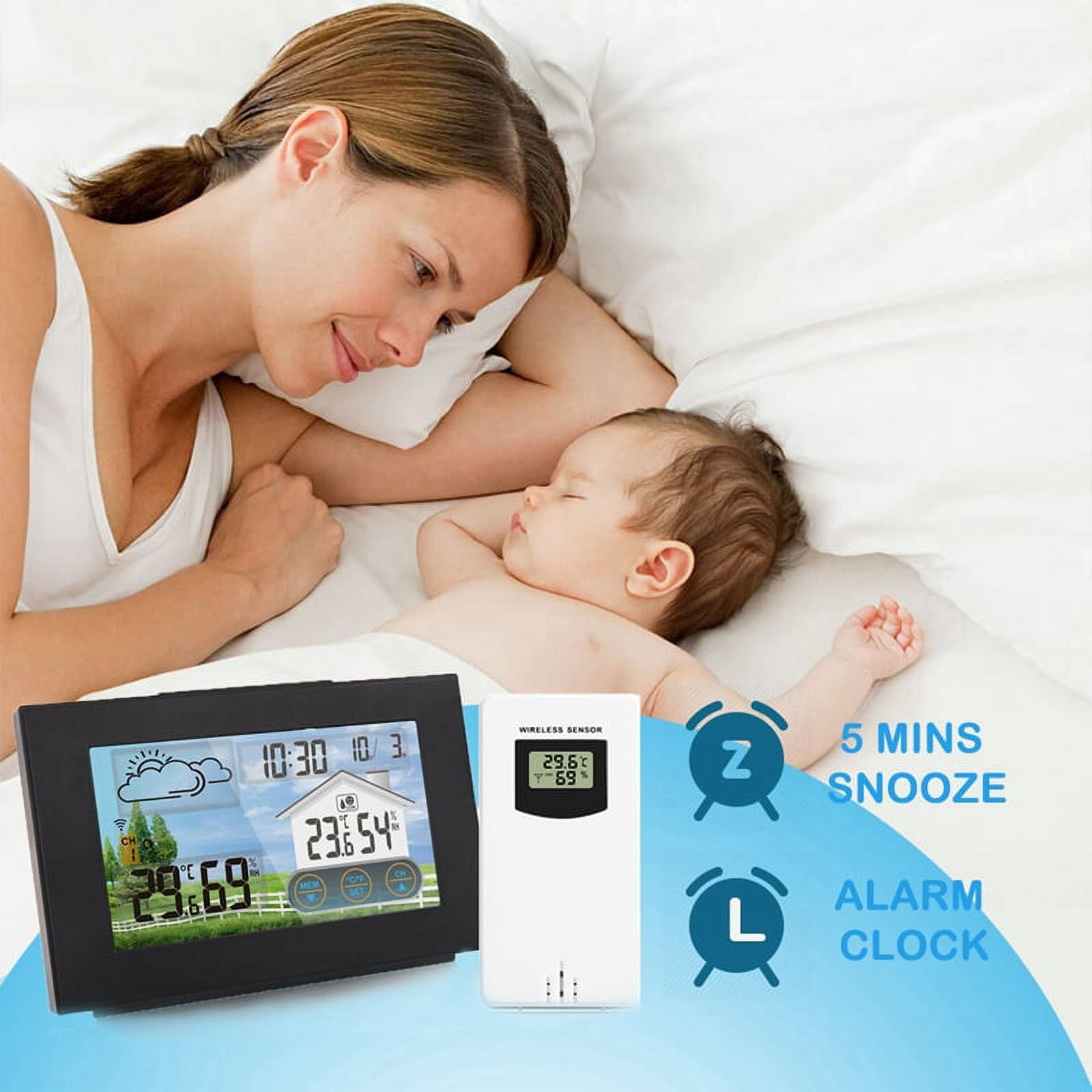 Katigan With Sensor Color Touch Screen Alarm Clock Wireless Weather Station Forecast Indoor Outdoor Thermometer Hygrometer