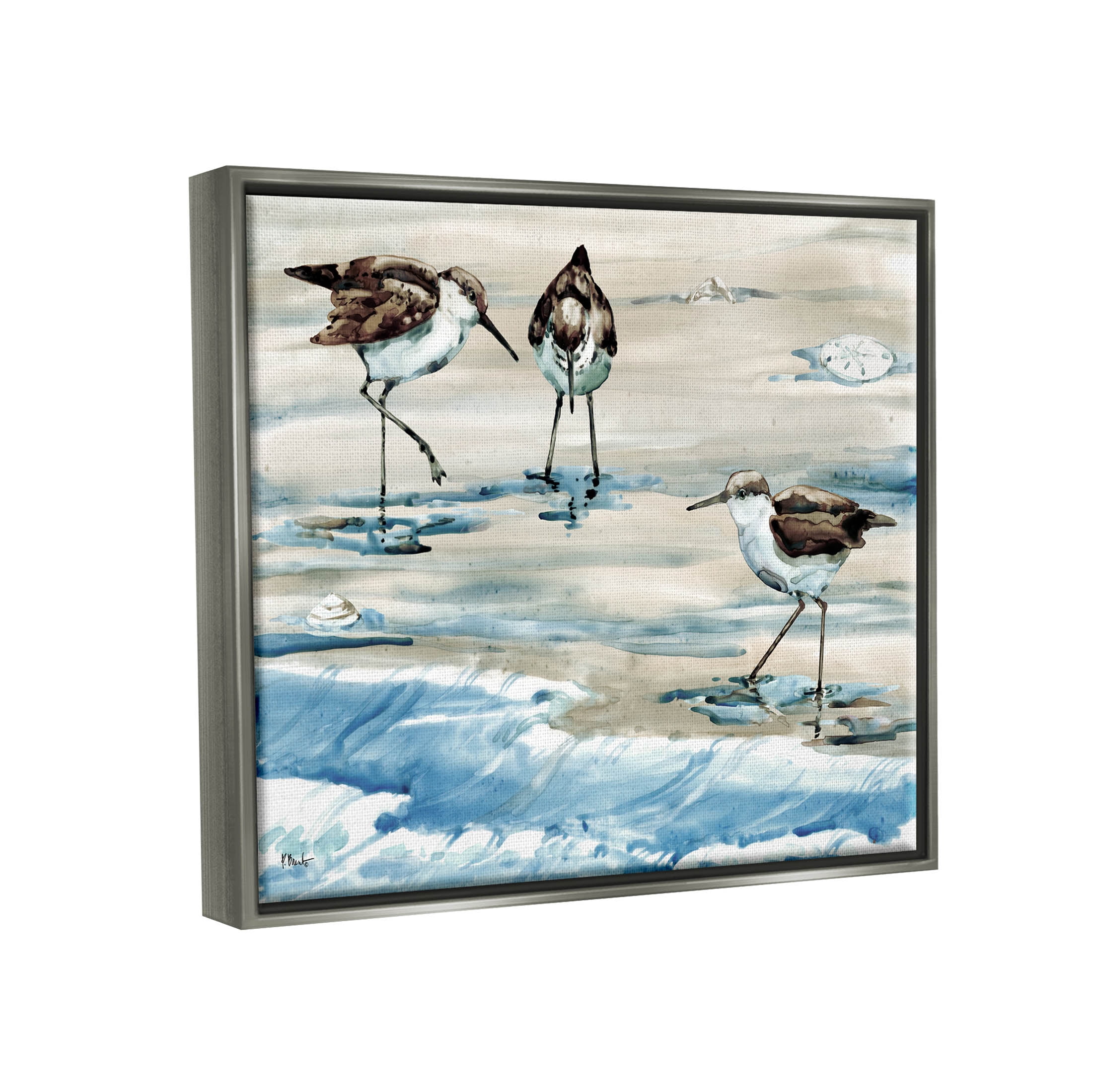 Stupell Industries Rockhampton Sandpipers Ocean Waves Painting Luster Gray Floating Framed Canvas Print Wall Art, Design by Paul Brent