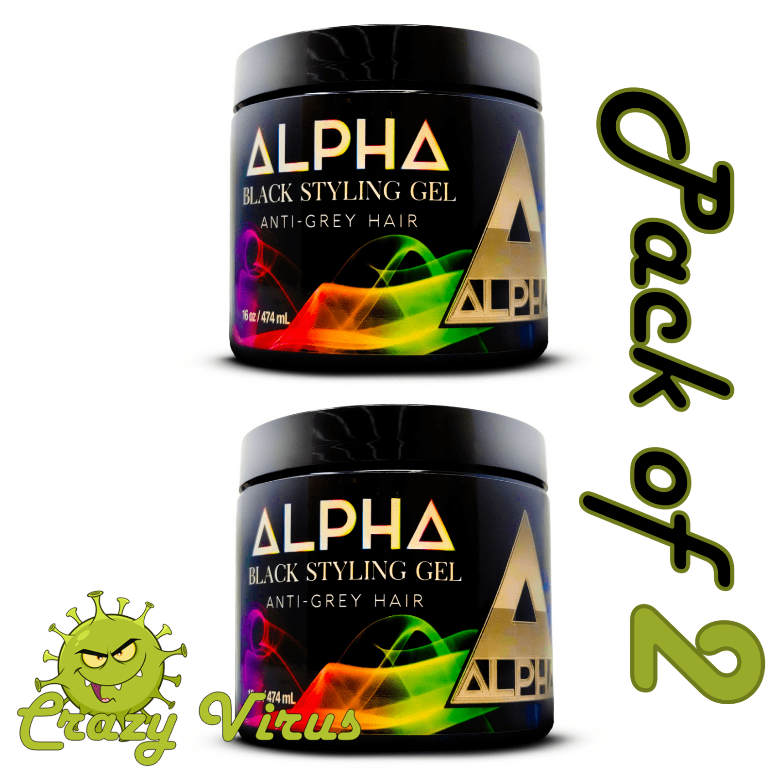 Alpha AntiGrey Hair Covers Gray Hair Styling Gel 16 Oz /474 ml (Pack of 2)