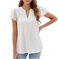 thumbnail image 2 of Yuwull Tops For Women Women'S Tops Women'S New Lace Sleeves Solid Color V-Neck Front Pleated Casual Cute Tops For Women On ClearanceM, 2 of 8