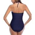 thumbnail image 2 of Vedolay Swimsuit Cover Ups For Women Women Deep V Neck Shirred Halter One Piece Swimsuit Backless Bathing Suit,I-Navy XL, 2 of 5