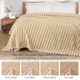thumbnail image 3 of Exclusivo Mezcla King Size Flannel Fleece Blanket, Super Soft 3D Striped Jacquard Blanket for Bed, Lightweight Fuzzy Cozy Blankets, Beige, 90"x104", 3 of 8