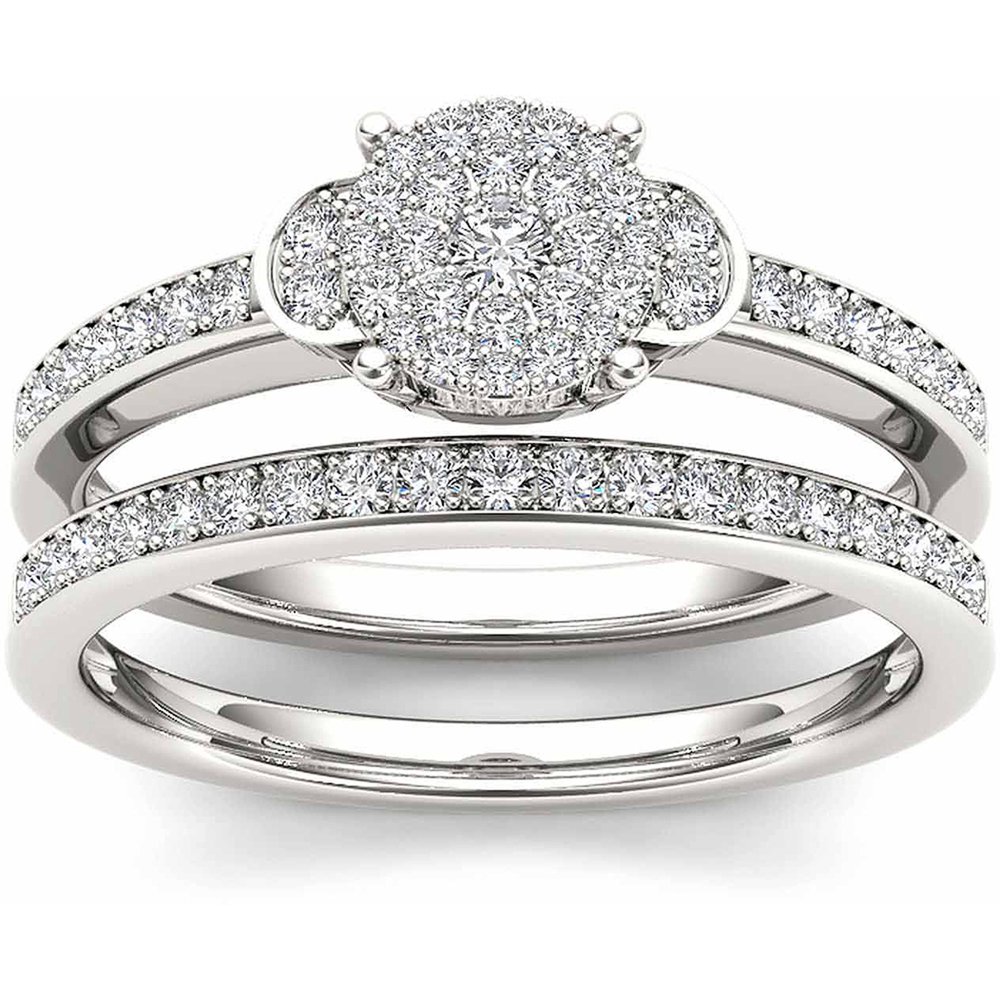 Imperial Diamond 1/2 Carat T.W. Diamond 10kt White Gold Cluster Engagement Ring Set Walmart