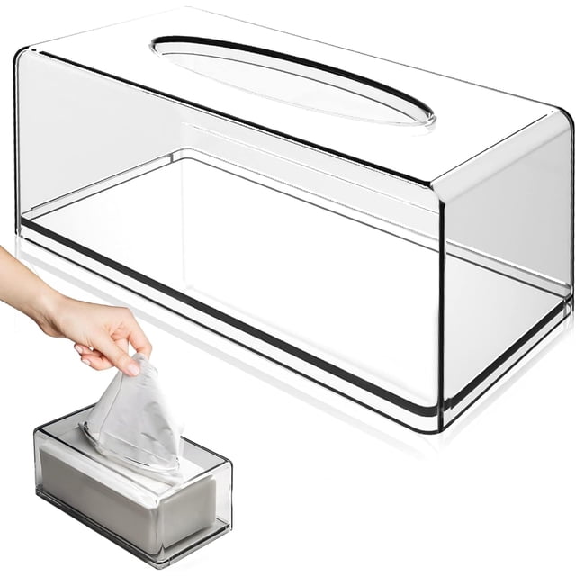 Caja de pañuelos de acrílico: caja de pañuelos rectangular de 22 × 12 × 9 cm, caja de pañuelos rectangular transparente de acrílico