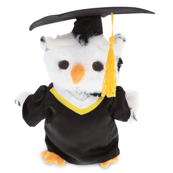 DolliBu White Owl Graduation Plush Toy - Super Soft Graduation Stuffed Animal Dress Up with Gown & Cap with Tassel Outfit - Cute Congratulatory Graduation Gift - 8.5 Inches