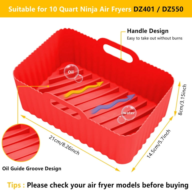 Air Fryer Silicone Liners Rectangular Airfryer Baking Tray Basket  Accessories for Ninja DZ401 DZ550 Foodi 10