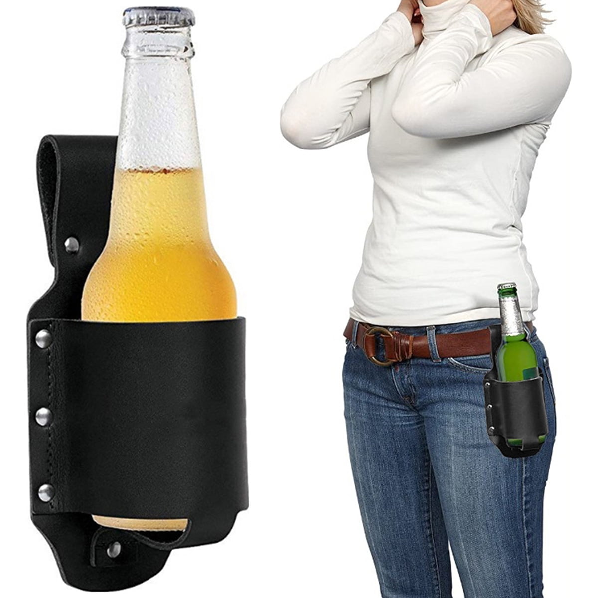 PU Leather Holster Portable Bottle Waist Beer Belt Bag Beverage Can HolderL_TU 