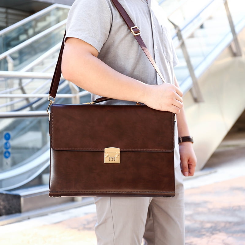 Quarryus Business Password Lock Briefcase for Men Leather Portfolio Large Capacity Office Computer Bag