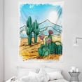 thumbnail image 1 of Cactus Tapestry, Vector Image with Cartoon Design Cactus Flowers Mountains Desert Sand Sun Artwork, Wall Hanging for Bedroom Living Room Dorm Decor, 60W X 80L Inches, Multicolor, by Ambesonne, 1 of 2