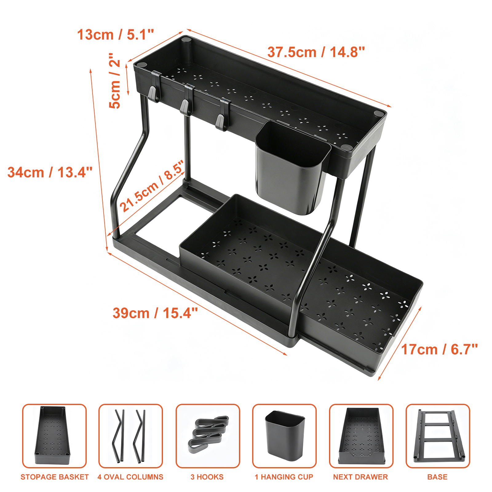 TAIMASI L-Shaped Under Sink Organizer with Sliding Drawer photo 2