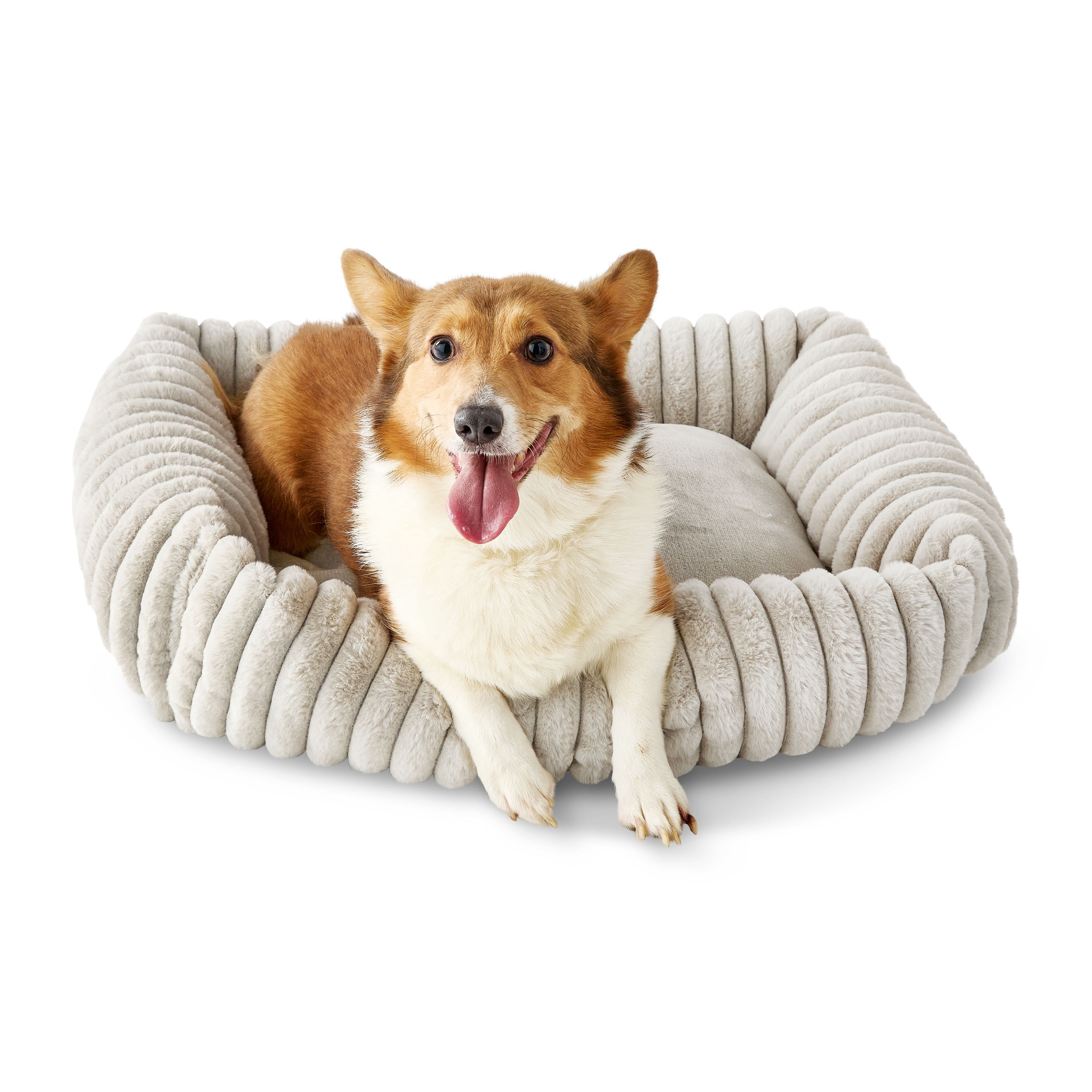 Vibrant Life Medium Thick Corduroy Plush Bolster Dog Bed, Gray, 21" x 27"