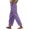 thumbnail image 2 of BILIKEYU Women Solid Straight Solid Elastic Pants Long Linen Women Waist Cotton Casual Slit Trouser Legs Pants, Women's Pants, Straight Leg Jeans for Women, Wide Leg Sweatpants Women, 2 of 6