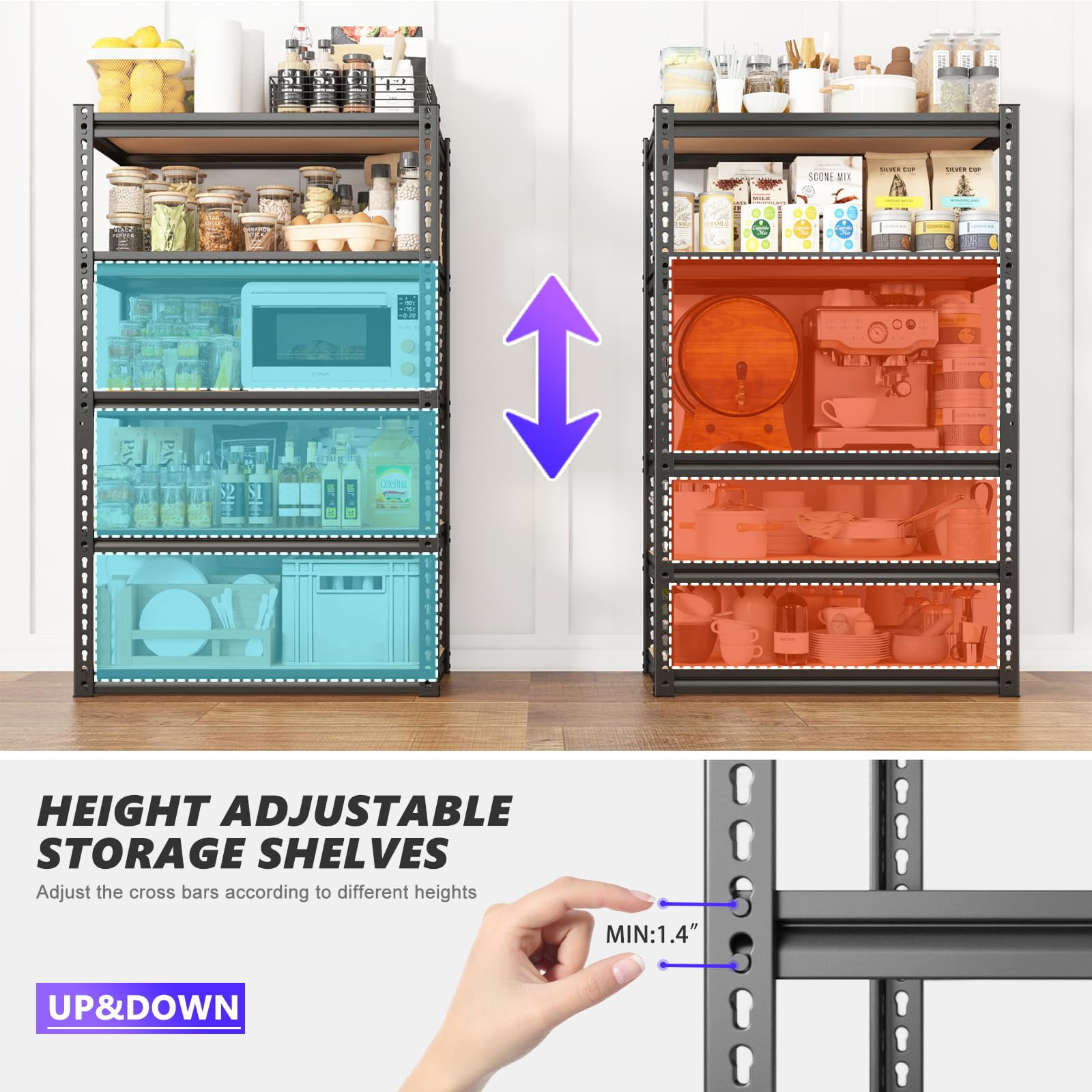 REIBII Storage Shelves Unit 5 Tier Adjustable Metal Shelving for Garage,12"D x 28"W x 60"H