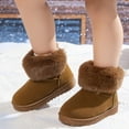 thumbnail image 2 of Quealent Girls Winter Boots Fuzzy Sherpa Fleece Faux Furry Lined Short Boots Lightweight Non Slip Snow Shoes Ankle Booties Brown for Size 12.5, 2 of 9