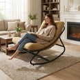 thumbnail image 2 of Indoor Outdoor Papasan Rocking Chair with Cushion, Curved Metal Frame Rocking Chair for Bedroom Living Room Porch Patio, 2 of 8