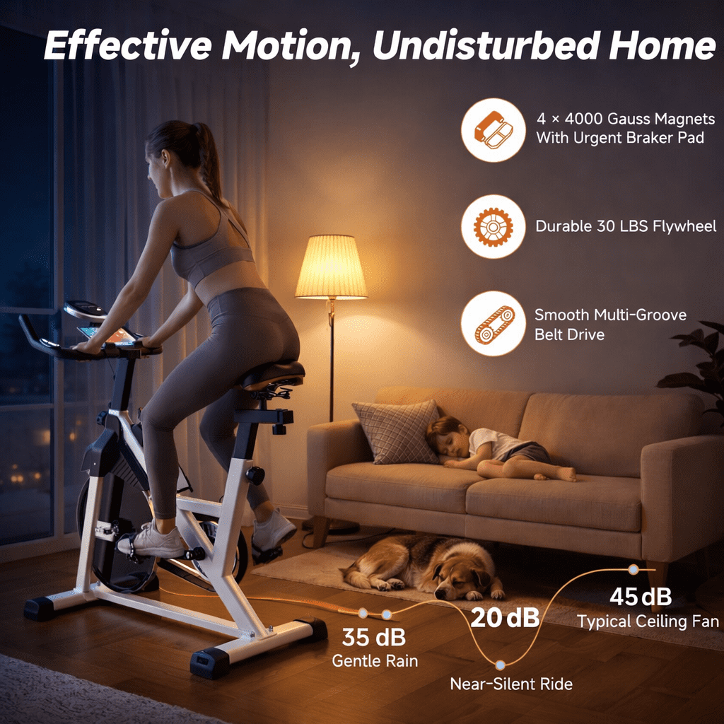 USLIM Magnetic Exercise Bike for Home, Silent Belt-Drive Stationary Bike with Brake Pad, Comfort Seat, 330 lb Capacity, Gray