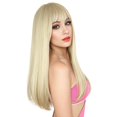 thumbnail image 3 of Blonde Wig with Bangs, Long Straight Wigs for Women Natural Hair Wigs Synthetic, 3 of 5