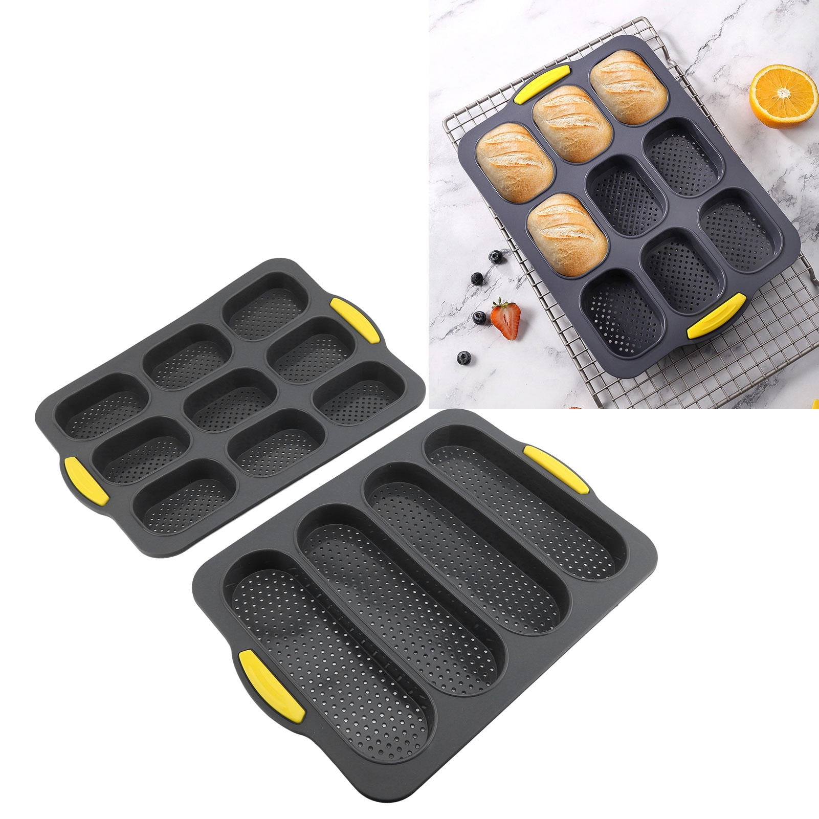 BIMZUC 9‑Grid French Bread Baking Set – Flexible Silicone Loaf Pan, 4‑Grid Bread Board, Brush & Spatula, Non‑Stick, Easy Release, Dishwasher & Microwave Safe