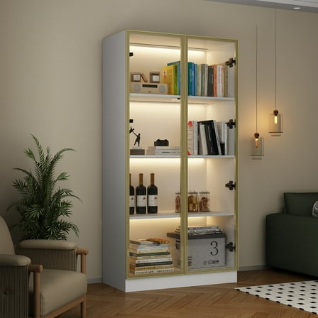 Oxylife 4 Tier Glass Display Cabinet with LED Lights,White