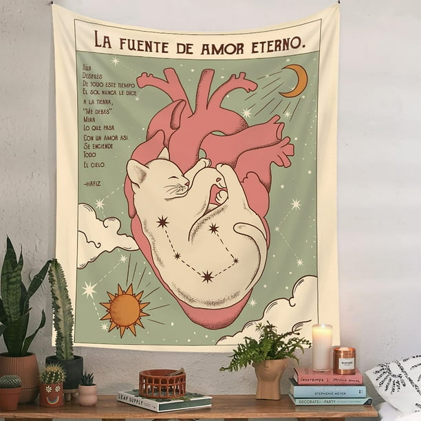 Sun Moon and Cat Tarot Flag Tapestry Cute Cat Paw Tapestry Mushroom Tapestry Bohemian Wall Tapestry for Bedroom Home Decor Heart Walmart