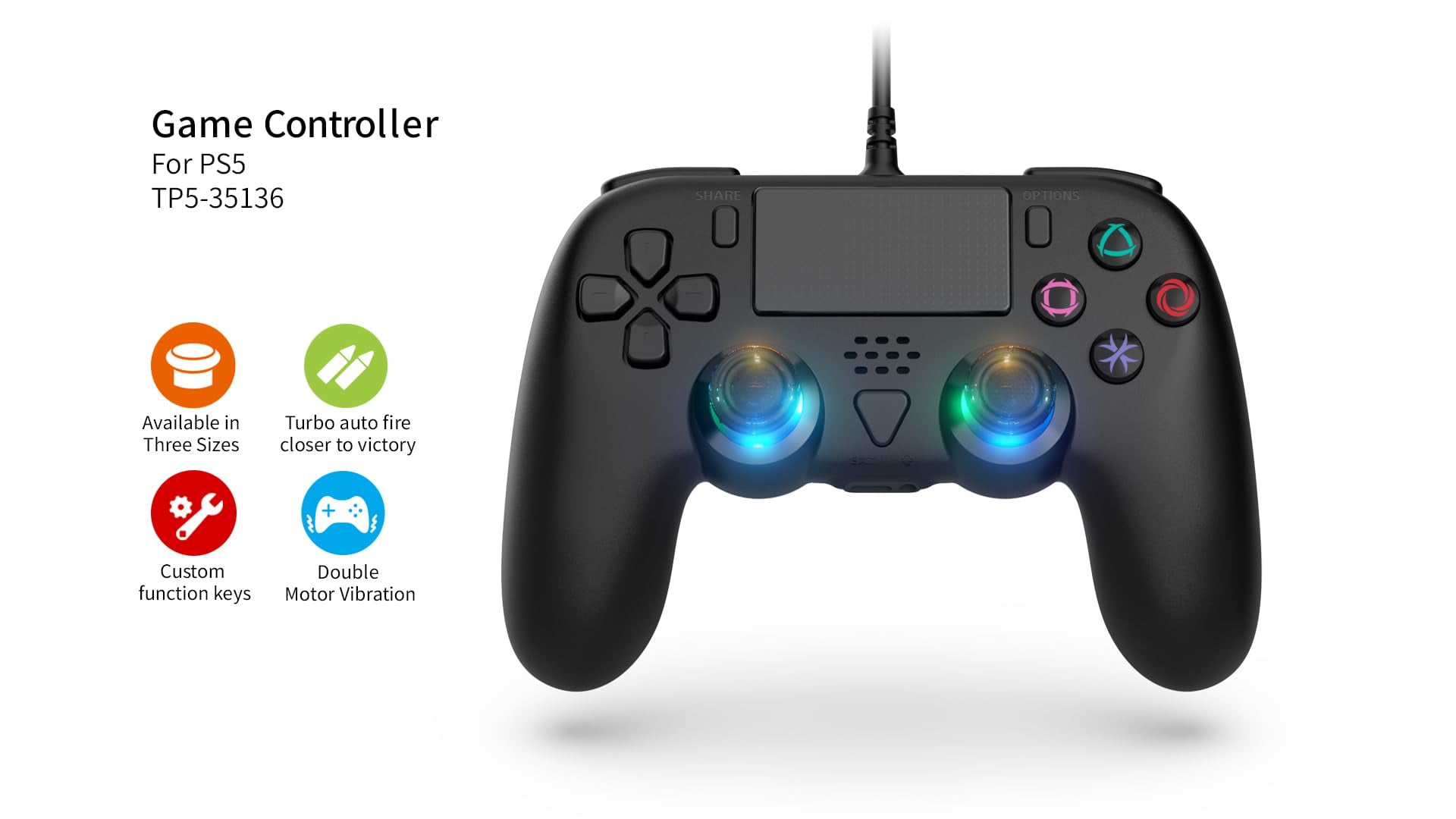 GAMFAMI Wired Controller Compatible with PS5/PS5 Pro/PS5 Slim/PC - Wired Controller with Built-in Advanced Back Buttons Programming/Turbo,with Thumbsticks | 2 High-Rise, 2 Mid-Rise (Black)