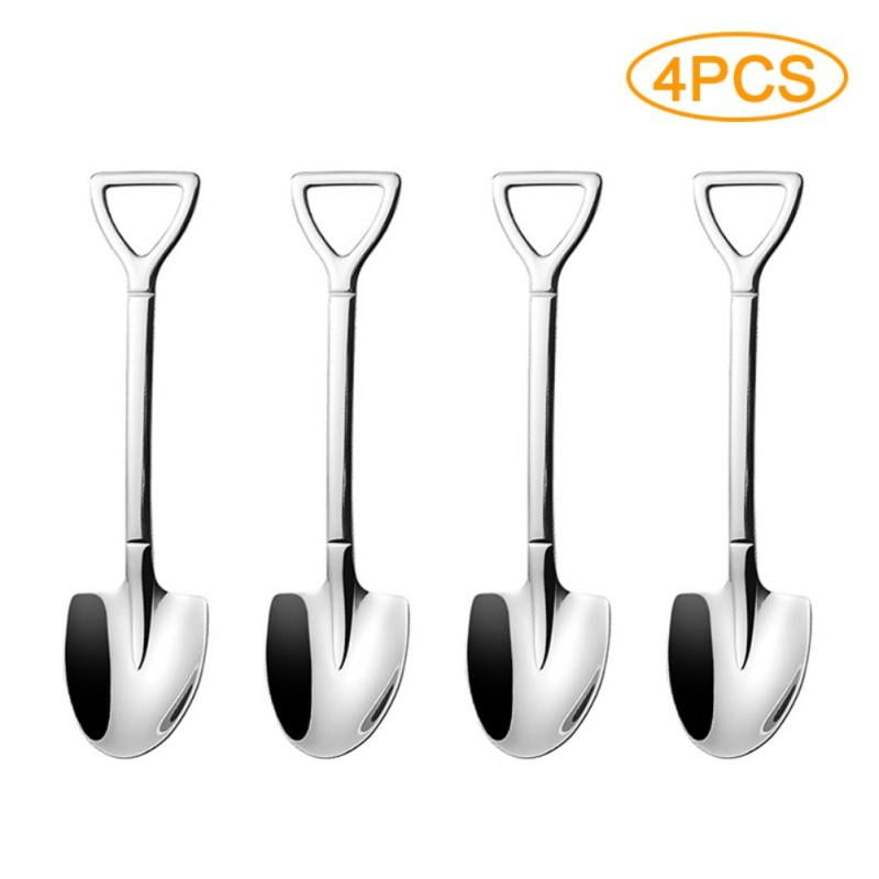 Coffee Dessert Spoon Gift Idea Stainless Steel Blue Shovel Shape Metal Teaspoon 