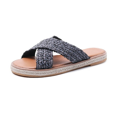 

Honeeladyy Discount Summer New Style Comfortable Trend Casual Woven Women s Flat-bottomed Slippers