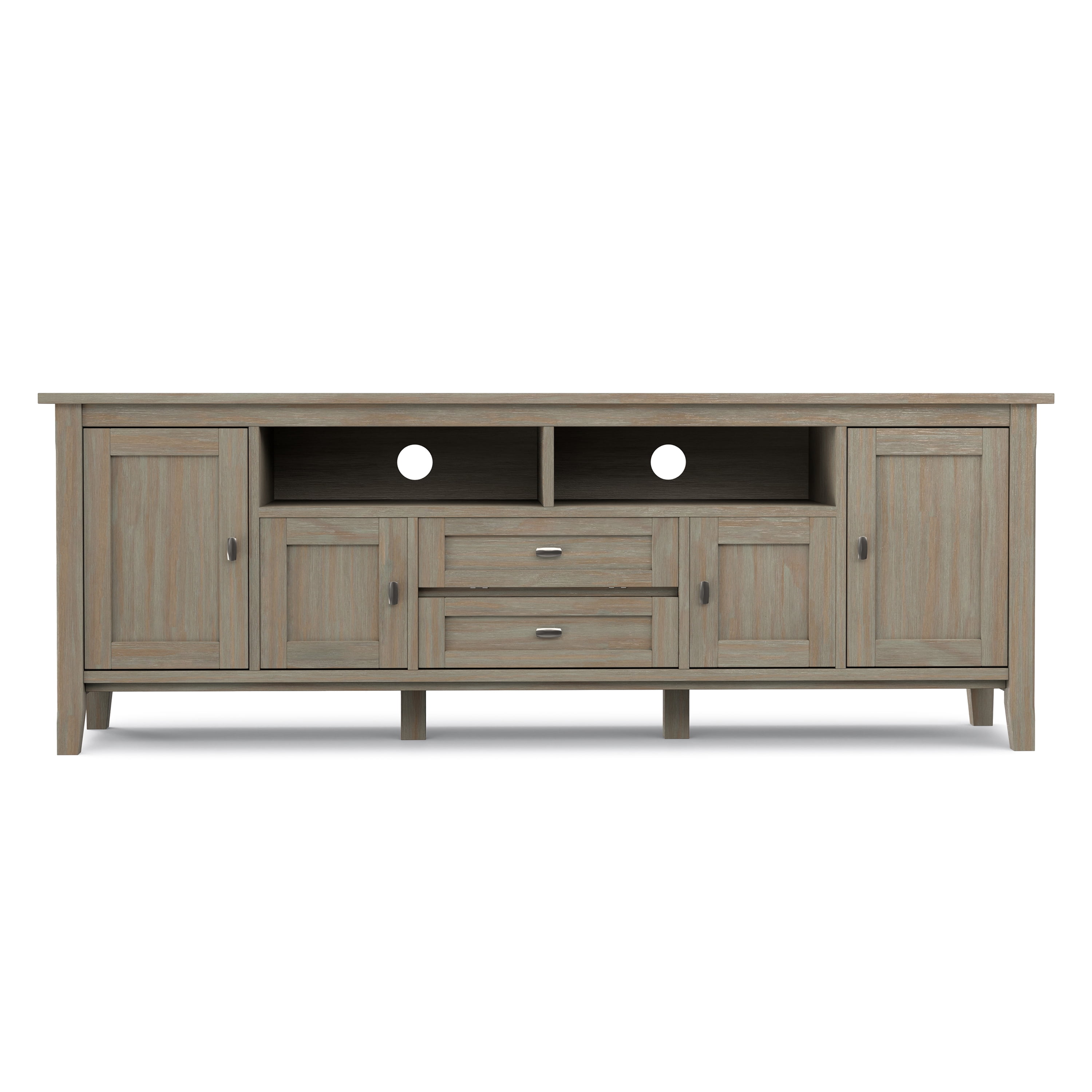 Simpli Home Warm Shaker 72 inch Wide Solid Wood TV Stand in Distressed Grey For TVs up to 80 inches