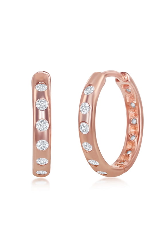TheJewelryHut Designer Sterling Silver 18mm CZ Hoop Earrings - Rose Gold Plated