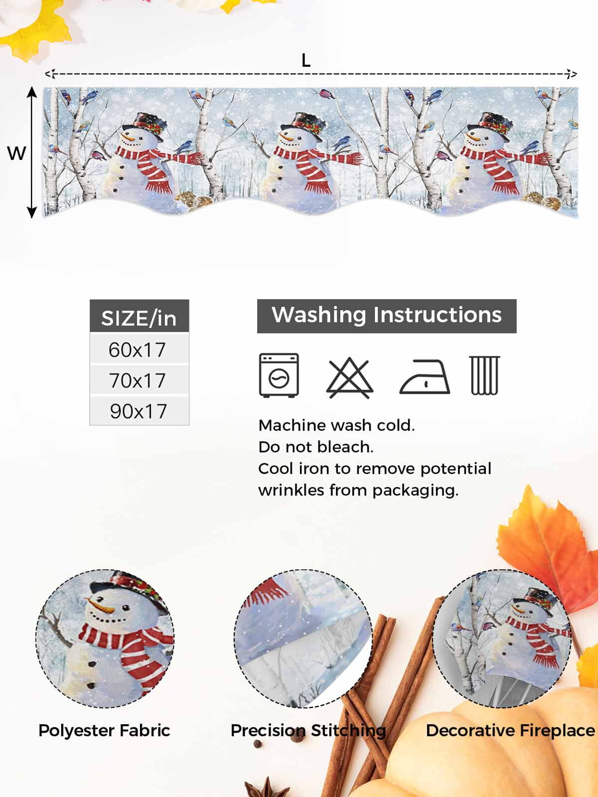 Christmas Snowman Fireplace Mantle Scarf Winter Forster Squirrels Xmas Bird Snowfall Mantel Cover Runner Fireplace Cloth for Holiday Party Home Living Room Decor 70 x 17 Inch
