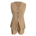 thumbnail image 5 of Short Sets for Women Sleeveless Tie Back V Neck Button Cardigan Vest and Shorts 2 Piece Matching Set Work Sets, 5 of 6