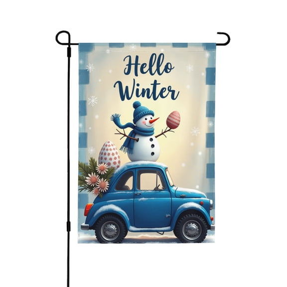 Hello Winter Snowman Garden Flag Garden Flag Truck Buffalo Plaid Check Outside Decoration Burlap Small Flag Decor Double Sided 12X18 Inch For Winter Farmhouse Outdoor Flag Decor