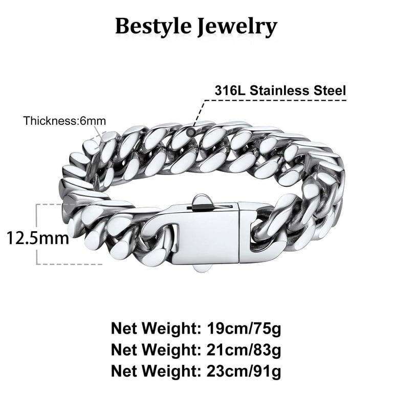 Bestyle 12mm Men Black Chunky Miami Cuban Chains Bracelets Bestyle 12mm Men Black Chunky Miami Cuban Chains Bracelets
