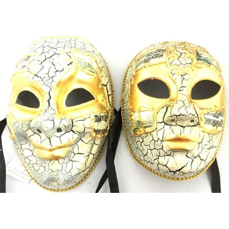 White Gold Full Face Joker and Lady Venetian Masks Masquerade Set