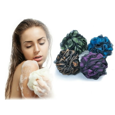 Shower Puff 4 Pack Black Bath Sponge Shower Loofahs Pouf Ball Nature Bamboo Charcoal Mesh Bulk Puffs Large, Shower Essential Skin Care