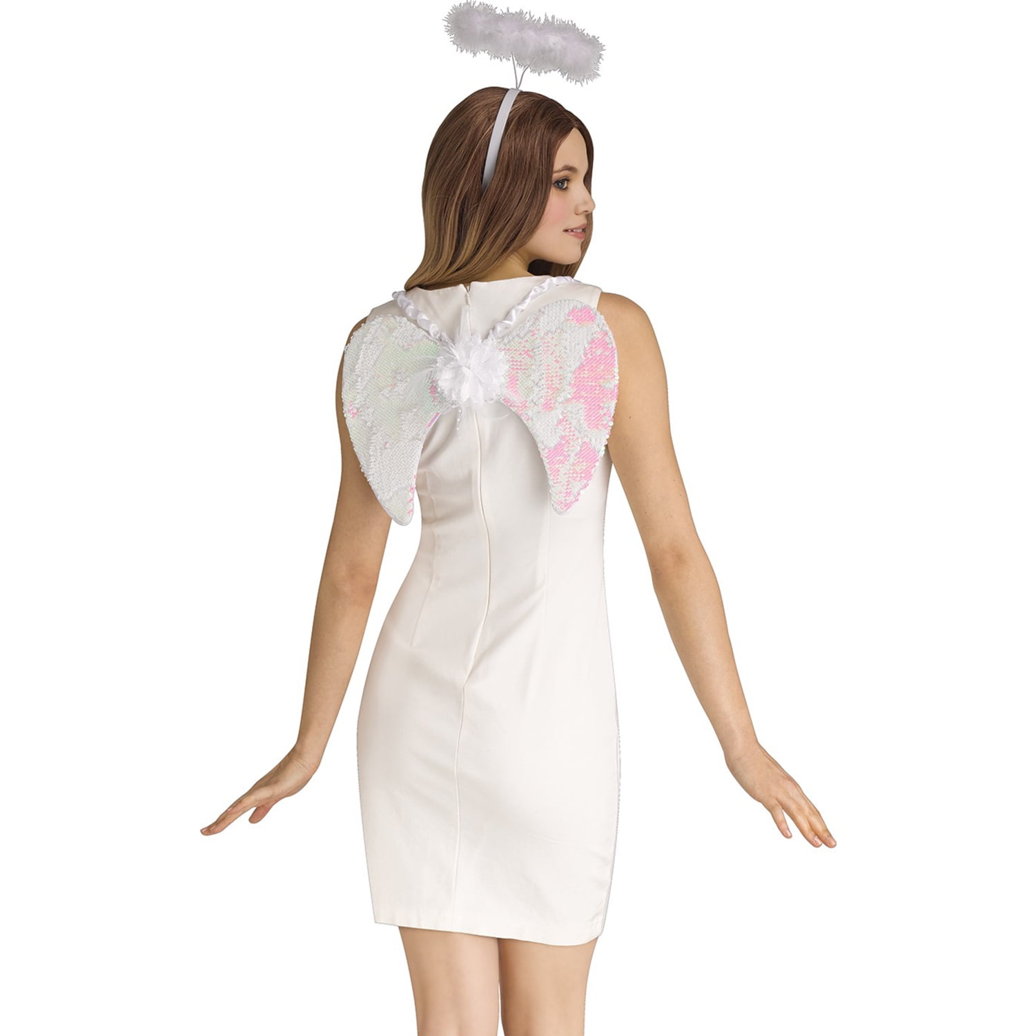 Angel Flip Sequin Mini Wing & Halo Costume Accessory Set, One-Size, White Pink