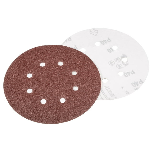 Unique Bargains 10Pcs 7 Inch 8 Hole Hook and Loop Sanding Disc 40 Grit Flocking Sandpaper
