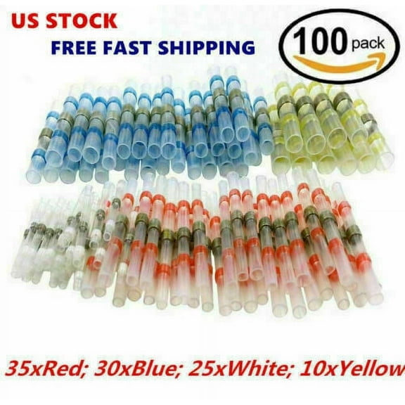 100pcs Waterproof Heat Shrink Solder Seal Sleeve Butt Wire Connectors Terminals
