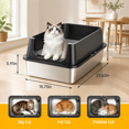 thumbnail image 2 of Black-1Pack XL Open Top Stainless Steel Cat Litter Box With High Sides, 2 of 8