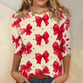 thumbnail image 2 of Womens 3/4 Sleeve Tops Round Neck Fashion Casual Bow Print Tops Shirts Chic Trendy Tees, 2 of 5