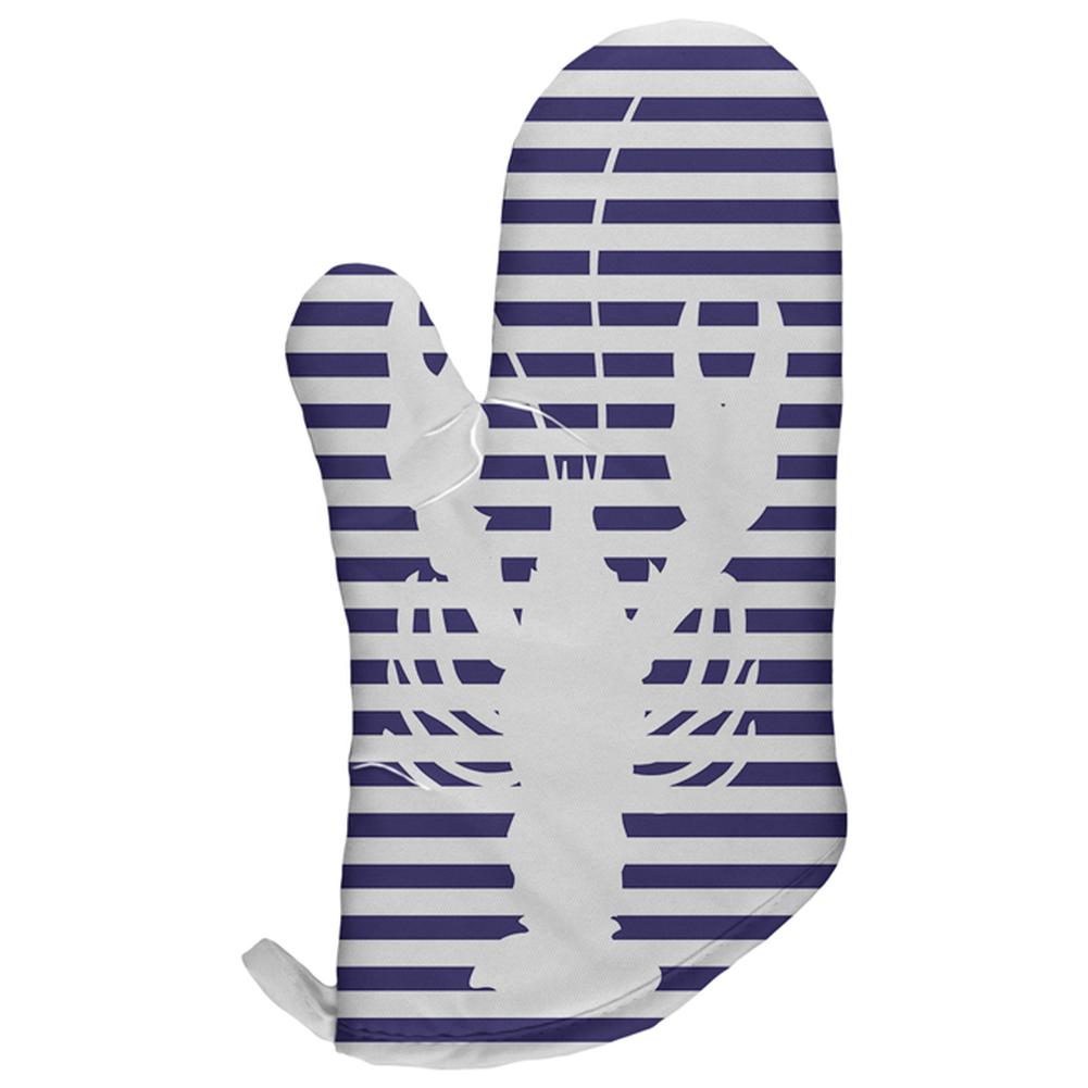 Lobster Navy Nautical Stripes All Over Oven Mitt