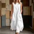 thumbnail image 2 of Bysome Women Dresses Solid Color Sleeveless Crew Neck With Pocket Dress Summer Breathable Women Dress Size S White, 2 of 4